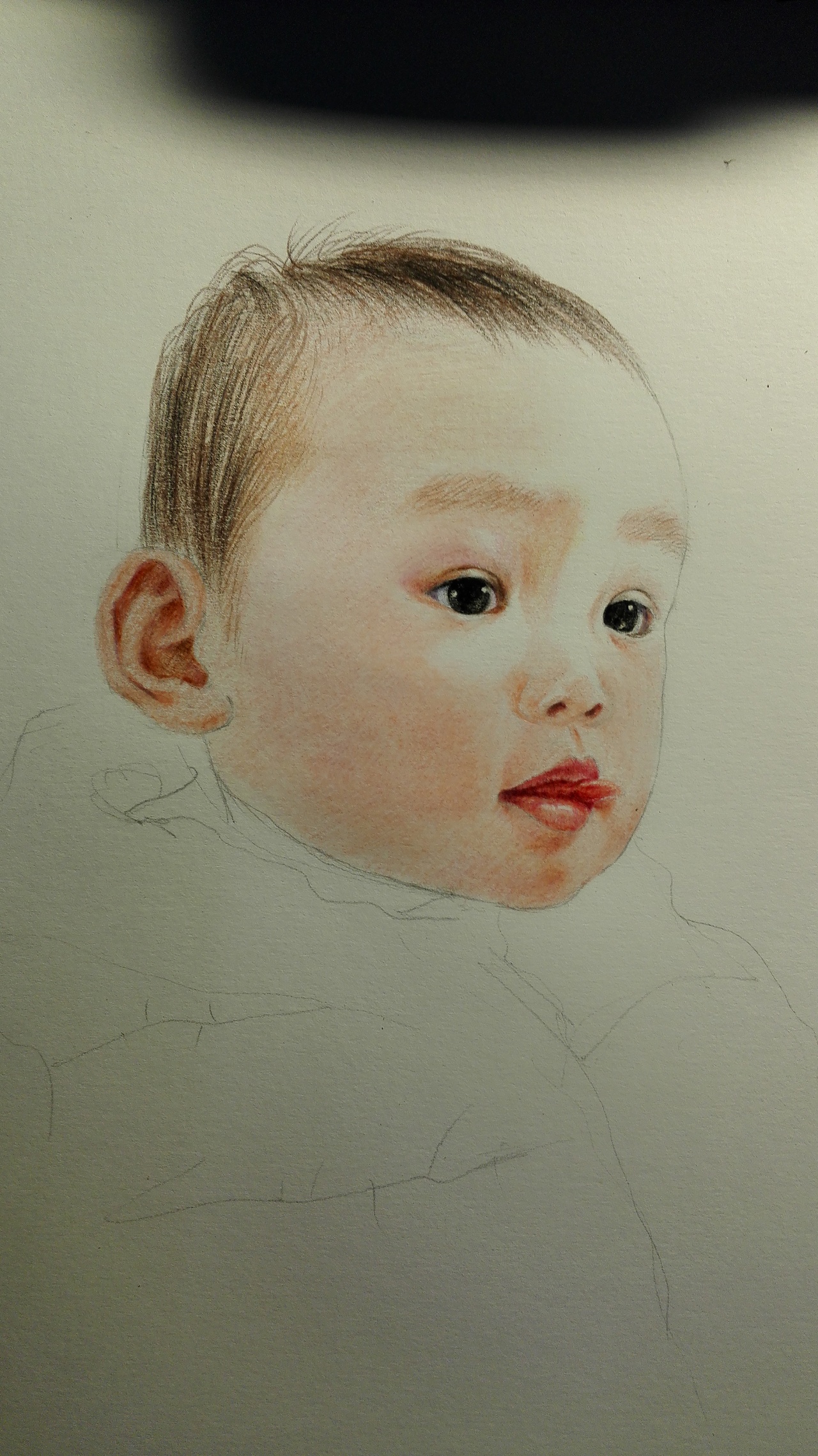 这是第三张彩铅,现实中很可爱的孩子,勾起了想试着画他的冲动。。。
