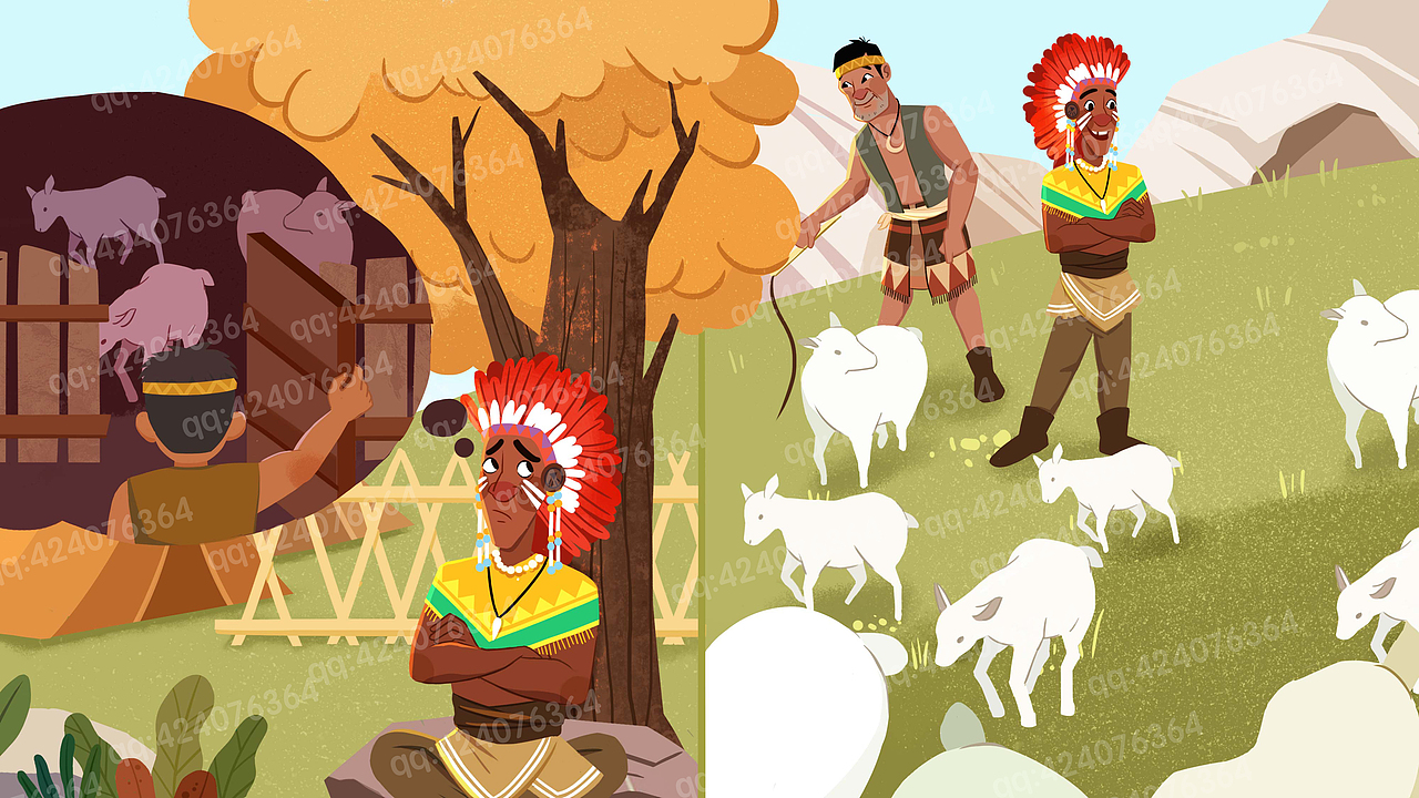 印第安酋长的烦恼（图ZMTkzMjk4MzEy） - 绘本 - 站酷设计师小博君原创素材 - 站酷ZCOOL