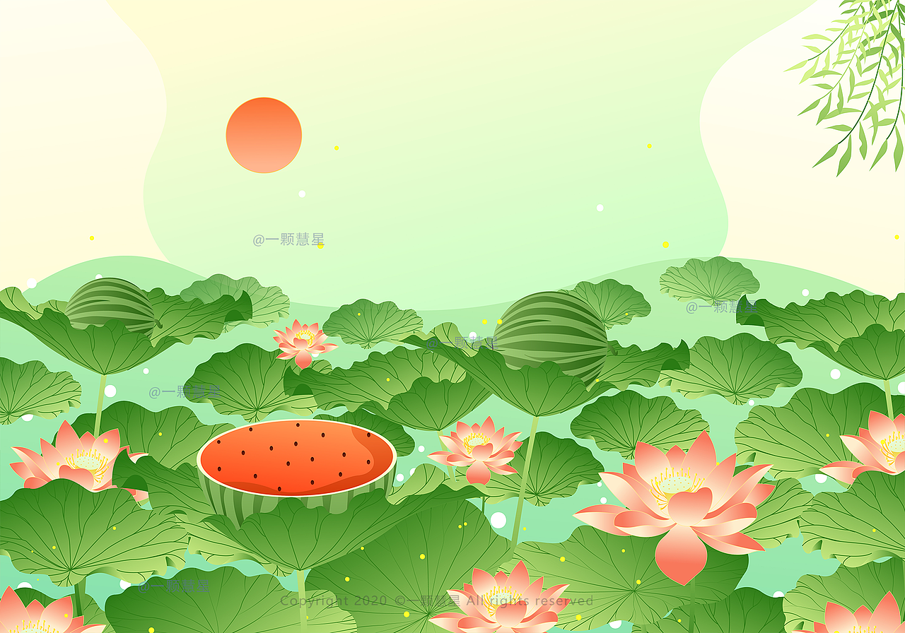 美丽的夏日荷花风景插画