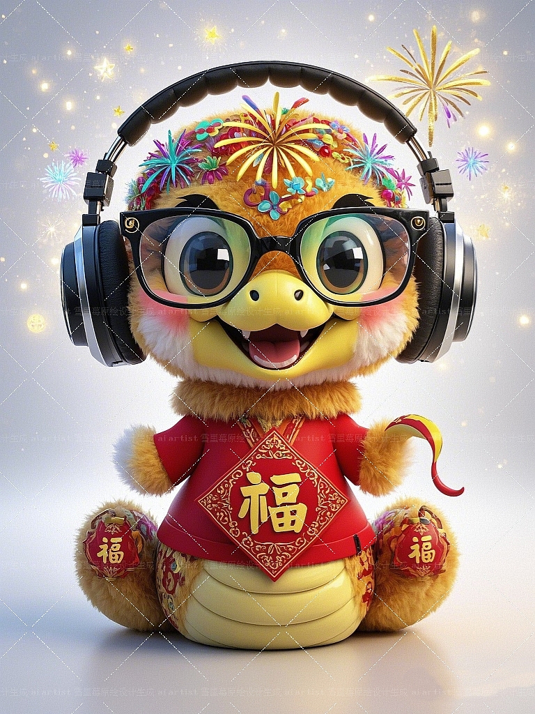 2025新年主题贴纸插画-腾蛇乘雾,紫气东来!ai