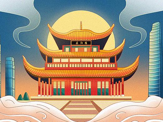 长沙岳阳楼古风国潮插画