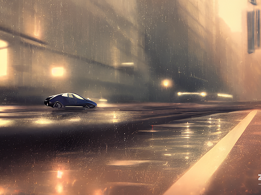 #AI创作实验室#雨天 无人的车道  一辆车驶过