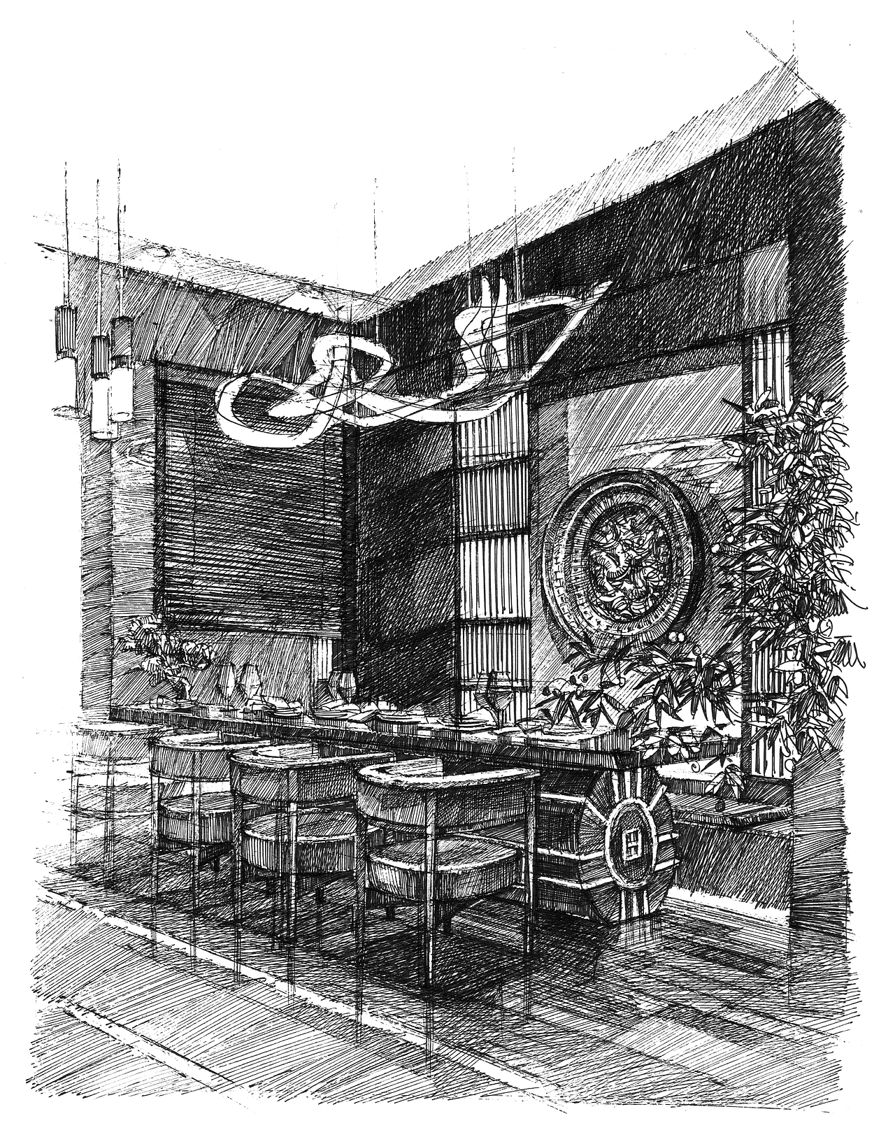 餐厅一角（图ZMzEzNDY5ODEy） - 绘画 - 站酷设计师绘南画北原创素材 - 站酷ZCOOL