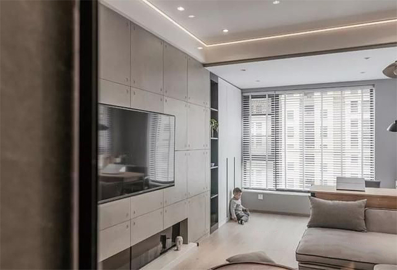 现代轻奢风客厅,极简黑白灰背景墙