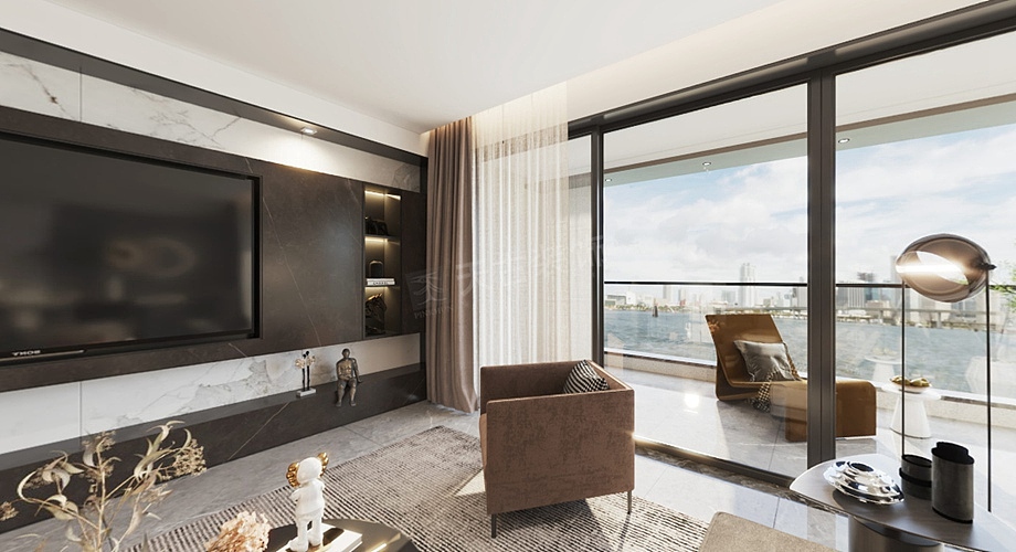 华侨城嘉陵江天横厅户型装修,个性时尚简约风设计图