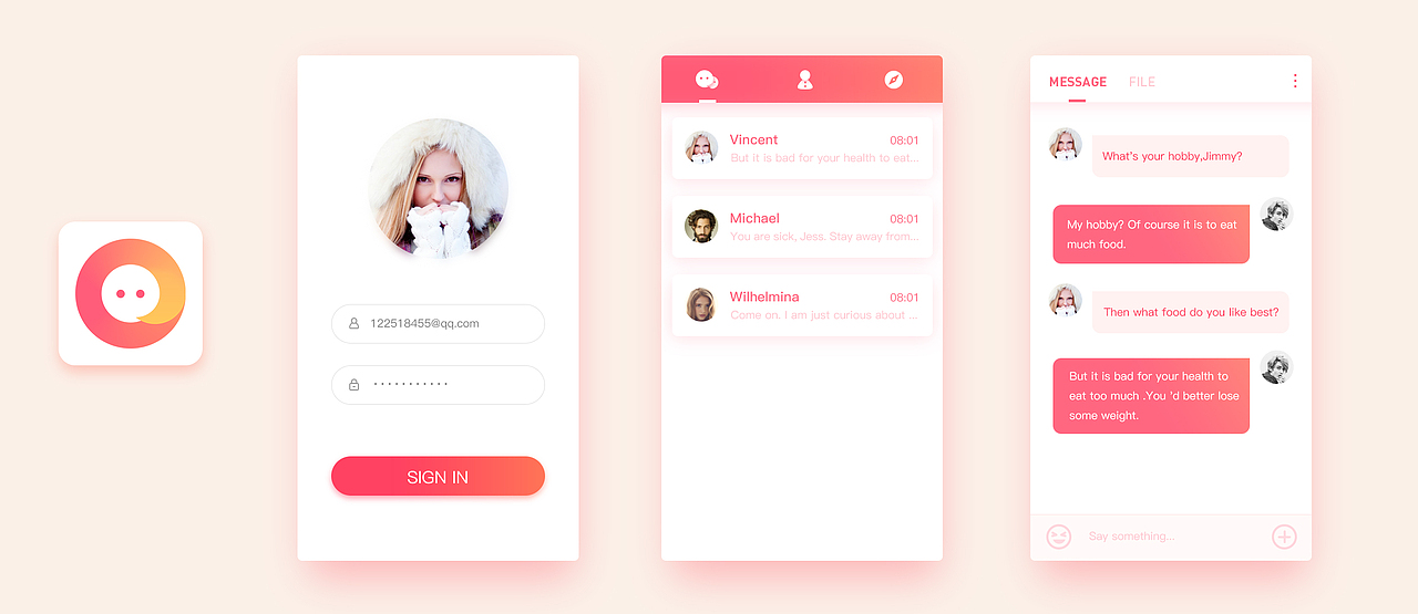 UI练习——聊天工具（图ZNjQzNjc3NTI=） - APP界面 - 站酷设计师帘下听笑语原创素材 - 站酷ZCOOL