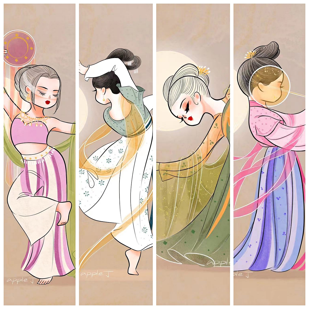 apple丁原创插画中秋节汉服中国舞