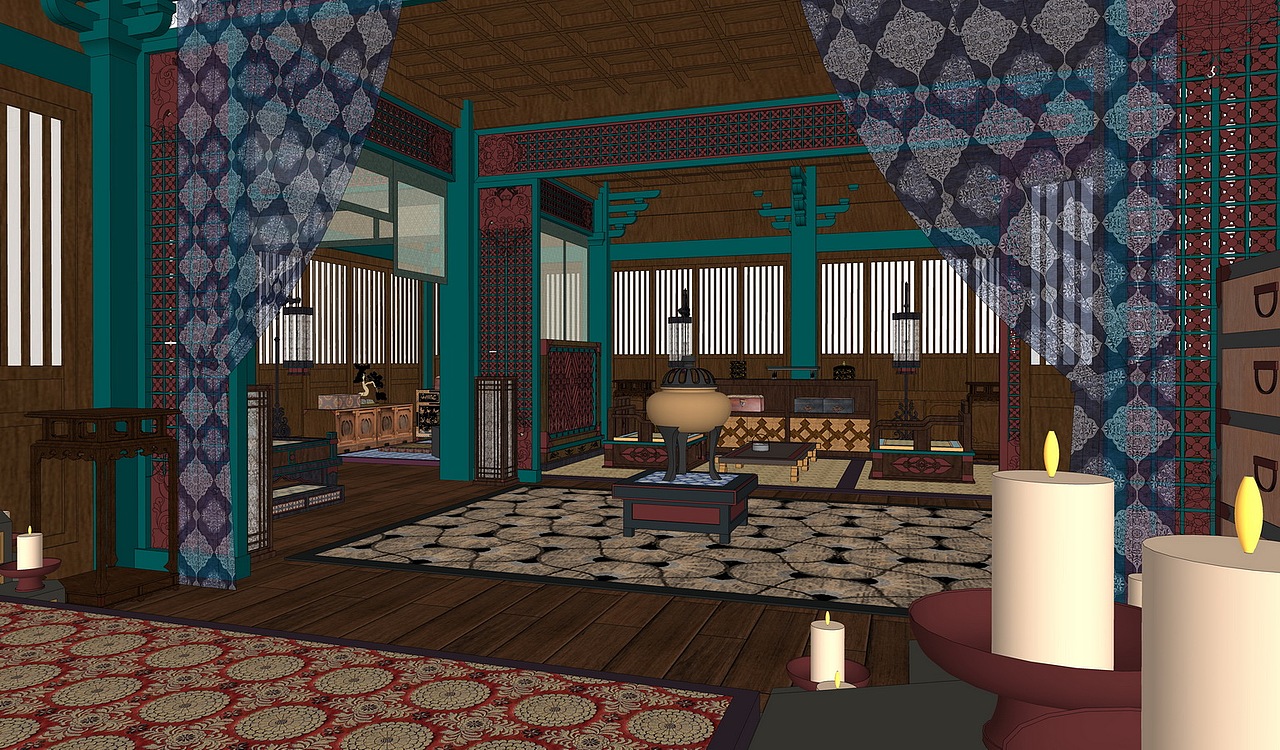 古代寝室su模型下载