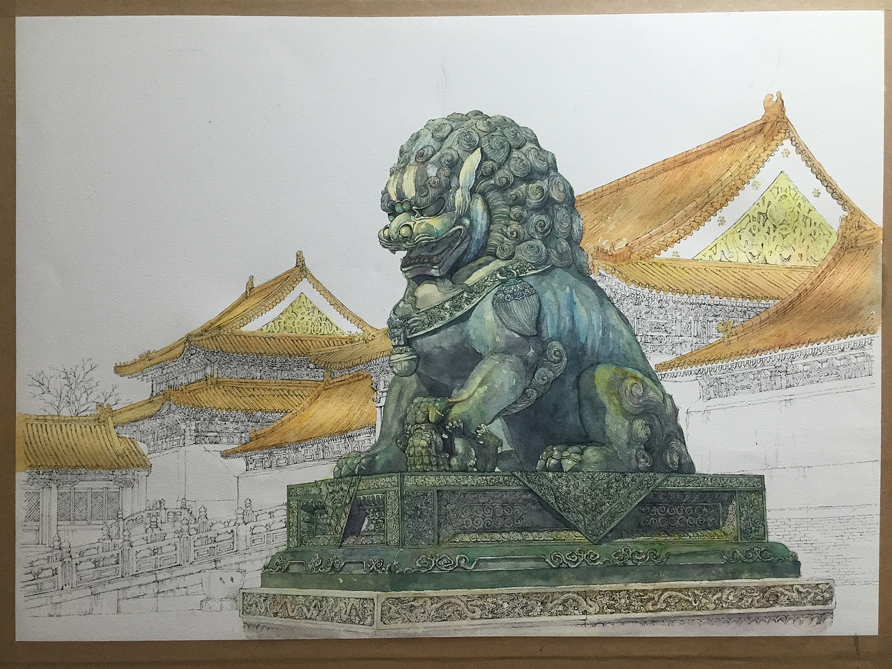 手绘故宫青铜狮系列二