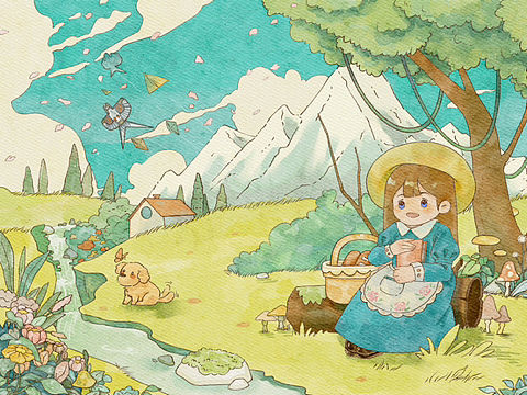 春天放风筝（个人主页-ZNjc4MjM5MDQ=） - 儿童插画 - 站酷设计师蜜桃配乌龙原创素材 - 站酷ZCOOL