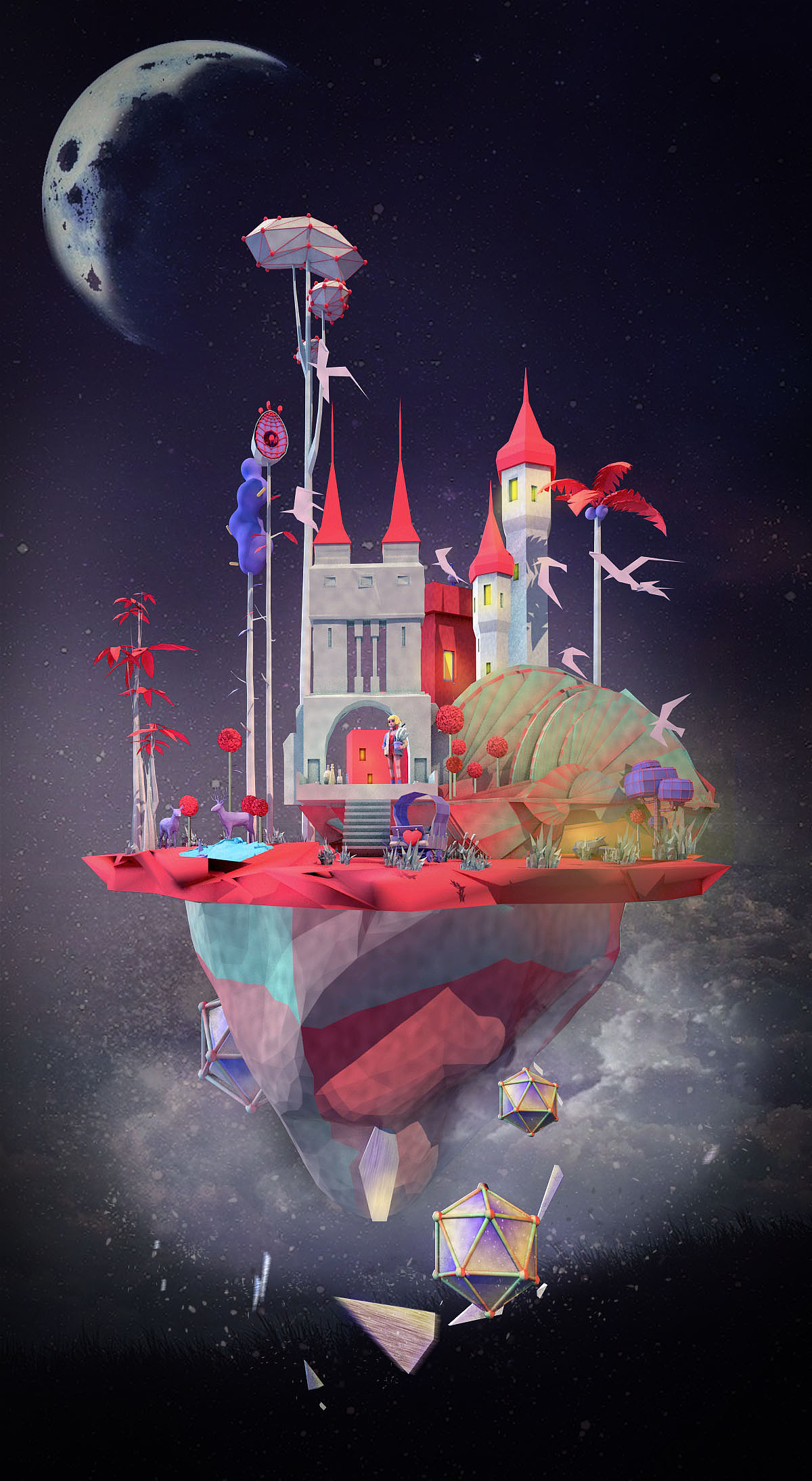 c4d梦幻城堡lowpoly风格