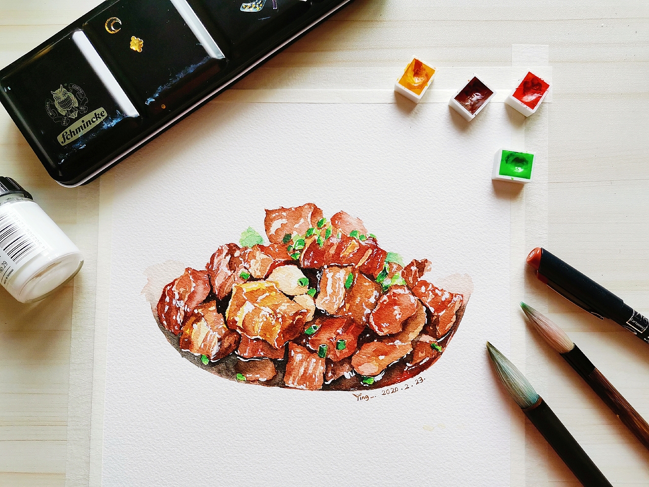 水彩红烧肉|纯艺术|绘画|龙小嘤嘤嘤爱画画_原创作品-站酷(zcool)