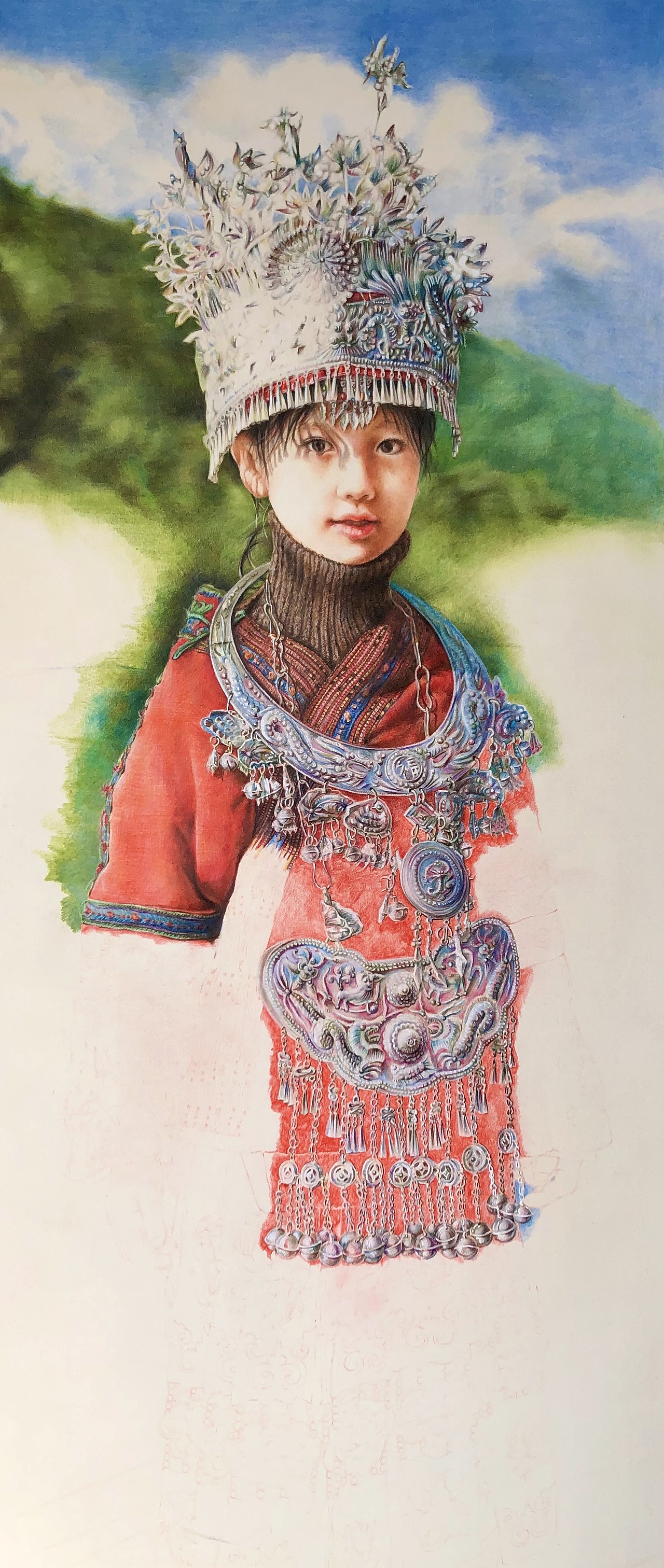 彩铅作品：苗族服饰-裴佳欣（图ZMjQzNjMwMjEy） - 绘画 - 站酷设计师一兮手绘原创素材 - 站酷ZCOOL