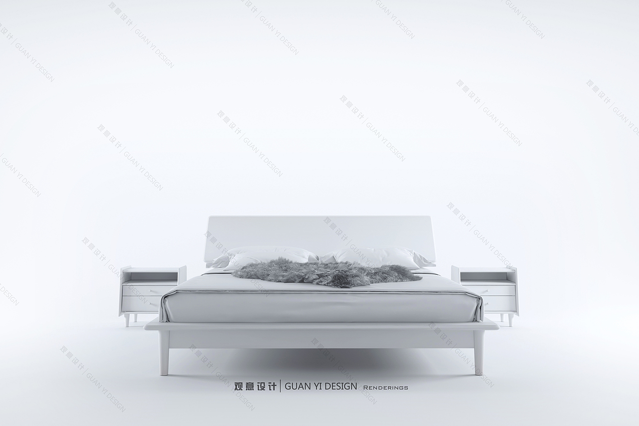 現(xiàn)代黑胡桃實(shí)木床+床頭柜表現(xiàn)（圖ZMTg0ODE2ODEy） - 生活用品 - 站酷設(shè)計(jì)師觀意設(shè)計(jì)原創(chuàng)素材 - 站酷ZCOOL