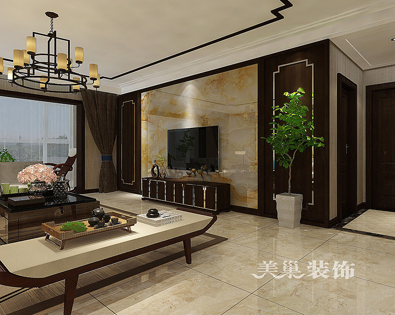 郑州正商书香华府装修效果图175平五室两厅新中式设计方案---电视背景墙