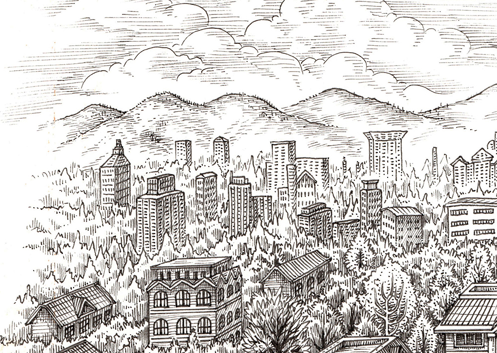 《中国华信大院图》手绘作品