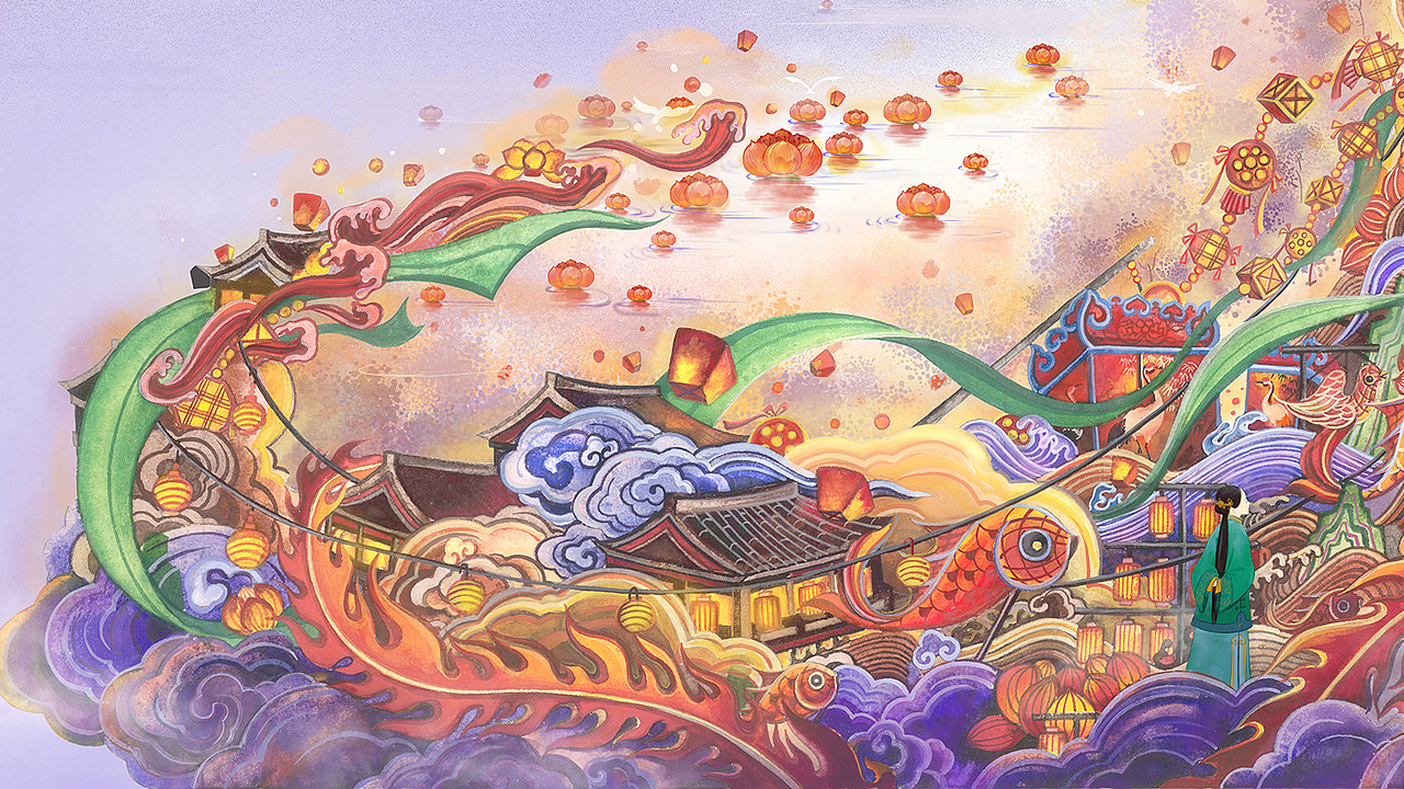 《江南灯彩图》书籍插画封面合作（图ZMjU4MDM2NTgw） - 商业插画 - 站酷设计师菡苕zyc原创素材 - 站酷ZCOOL