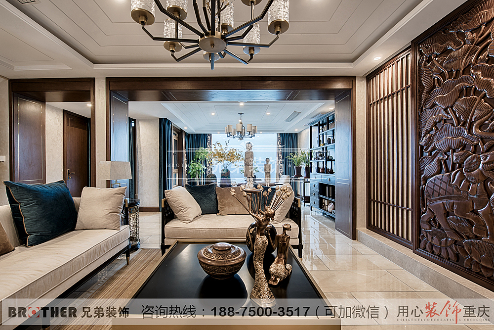 重庆华宇龙湾底跃东南亚装修|260m2华宇龙湾实景装修