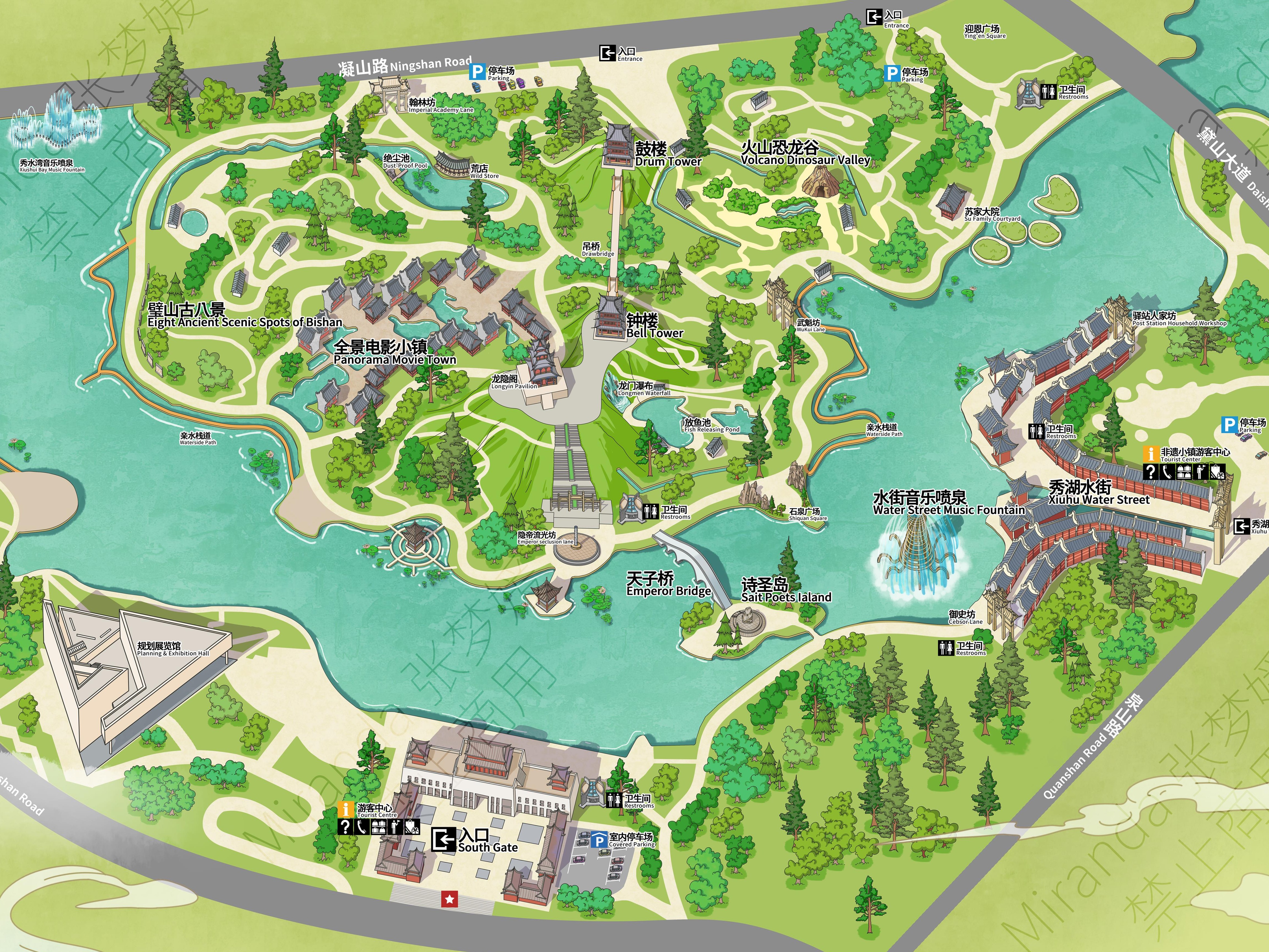 秀湖公园路线图图片