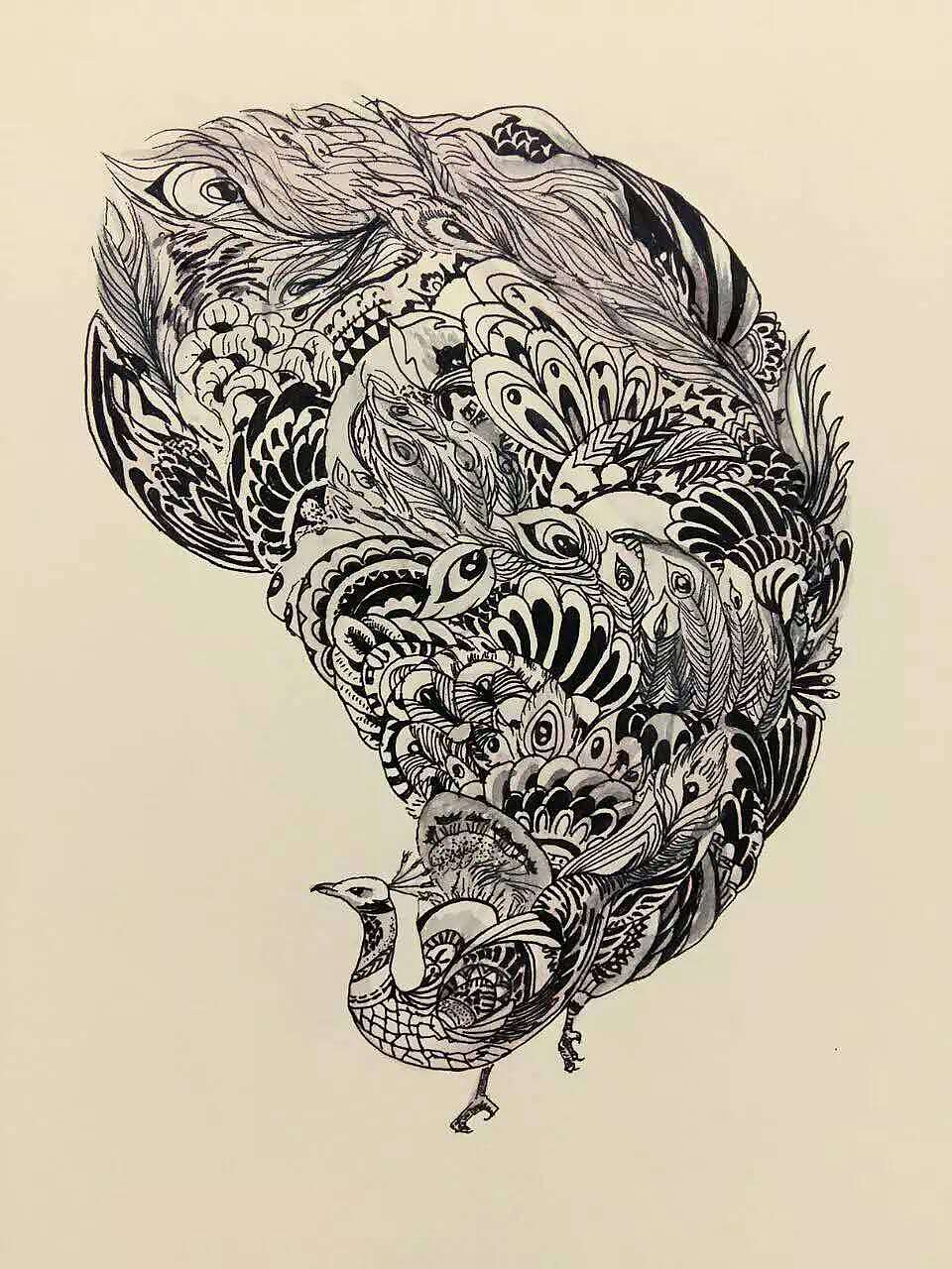 手绘黑白装饰画