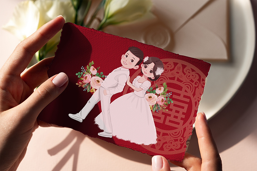 婚纱插画Q版全身(可立牌,可请柬)