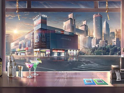 日系小酒吧场景原画
