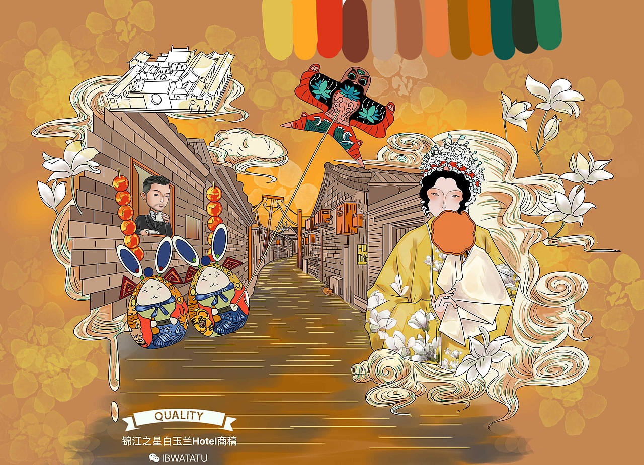 酒店壁畫約稿插畫（圖ZMTM1MDU4NTg0） - 商業(yè)插畫 - 站酷設計師插畫YU原創(chuàng)素材 - 站酷ZCOOL