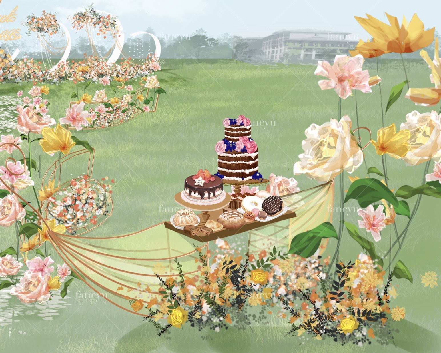 户外草坪婚礼手绘