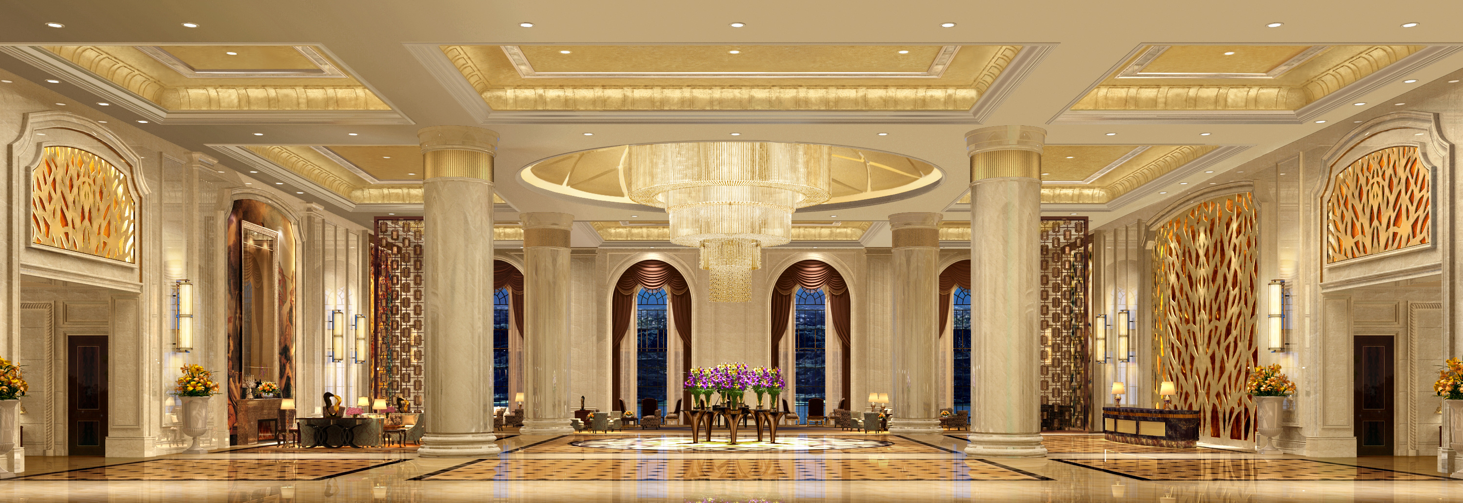 温泉渡假酒店大堂三维空间概念设计