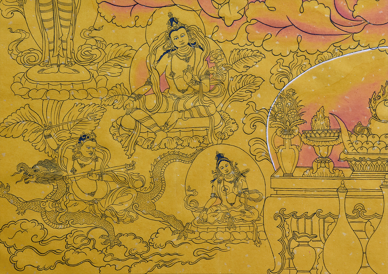 四臂观音手绘唐卡