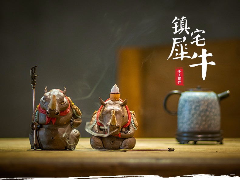 器十二原创手工陶瓷捏雕国潮风犀牛勇士摆件 茶宠香器