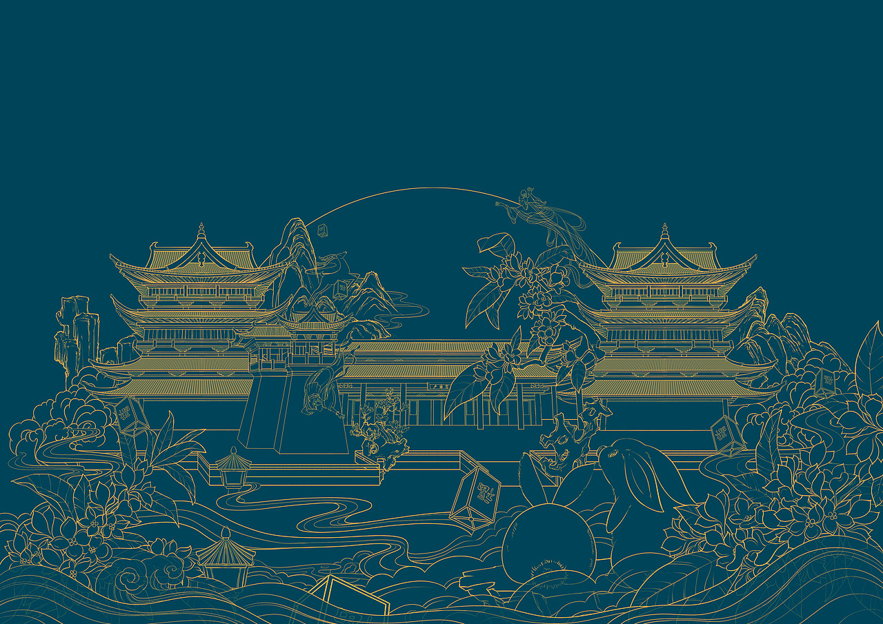 《夜游广寒宫》中秋礼盒包装插画