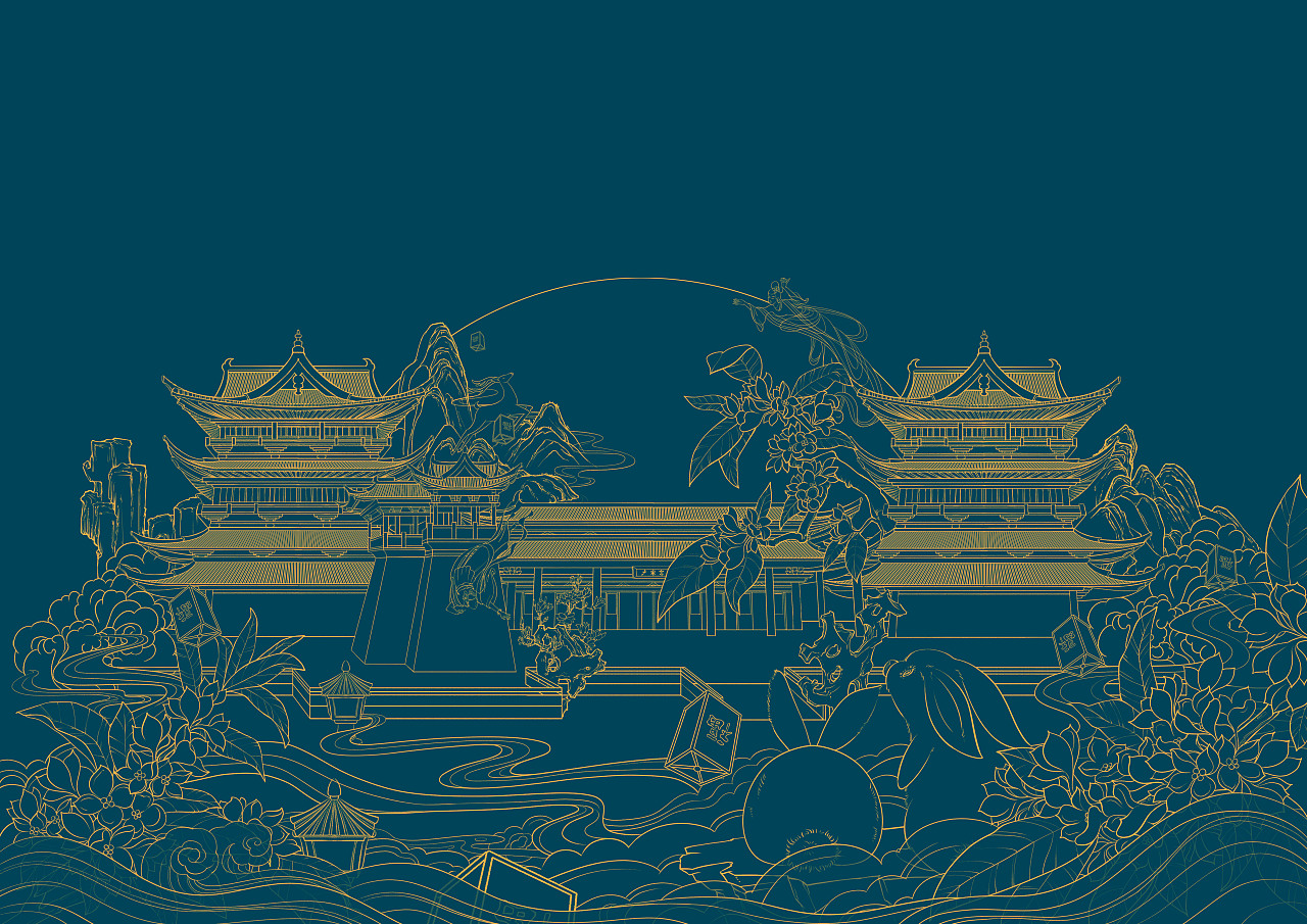 《夜游广寒宫》中秋礼盒包装插画