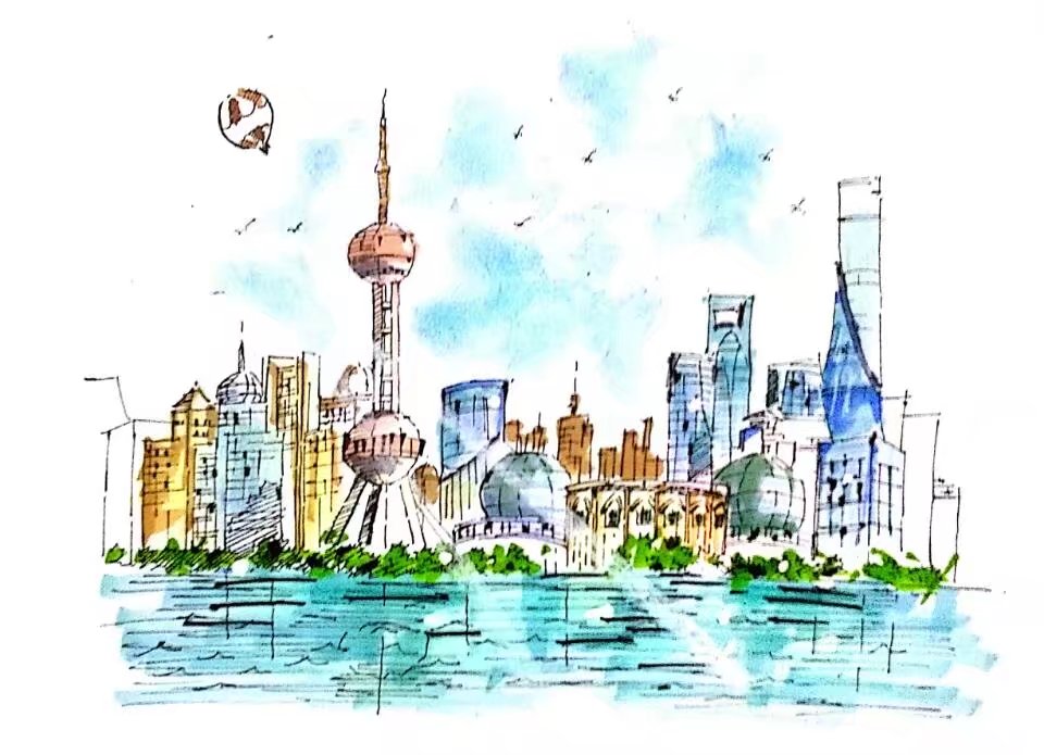 上海明珠风景速写图片