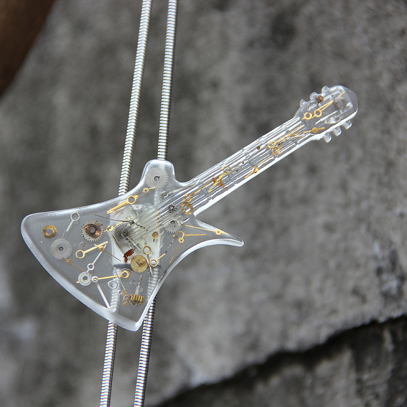 原创设计师男女蒸汽朋克齿轮透明吉他波洛领带bolo tie衬衣项链
