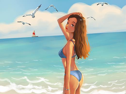 夏日（個人主頁-ZNTMyNTQxMDg=） - 商業(yè)插畫 - 站酷設(shè)計(jì)師江南雨丶原創(chuàng)素材 - 站酷ZCOOL