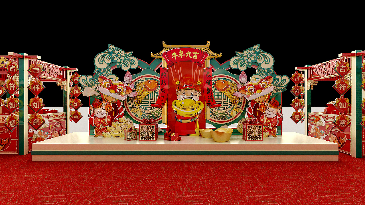 全套国潮美陈商场年货节商业美陈堆头设计