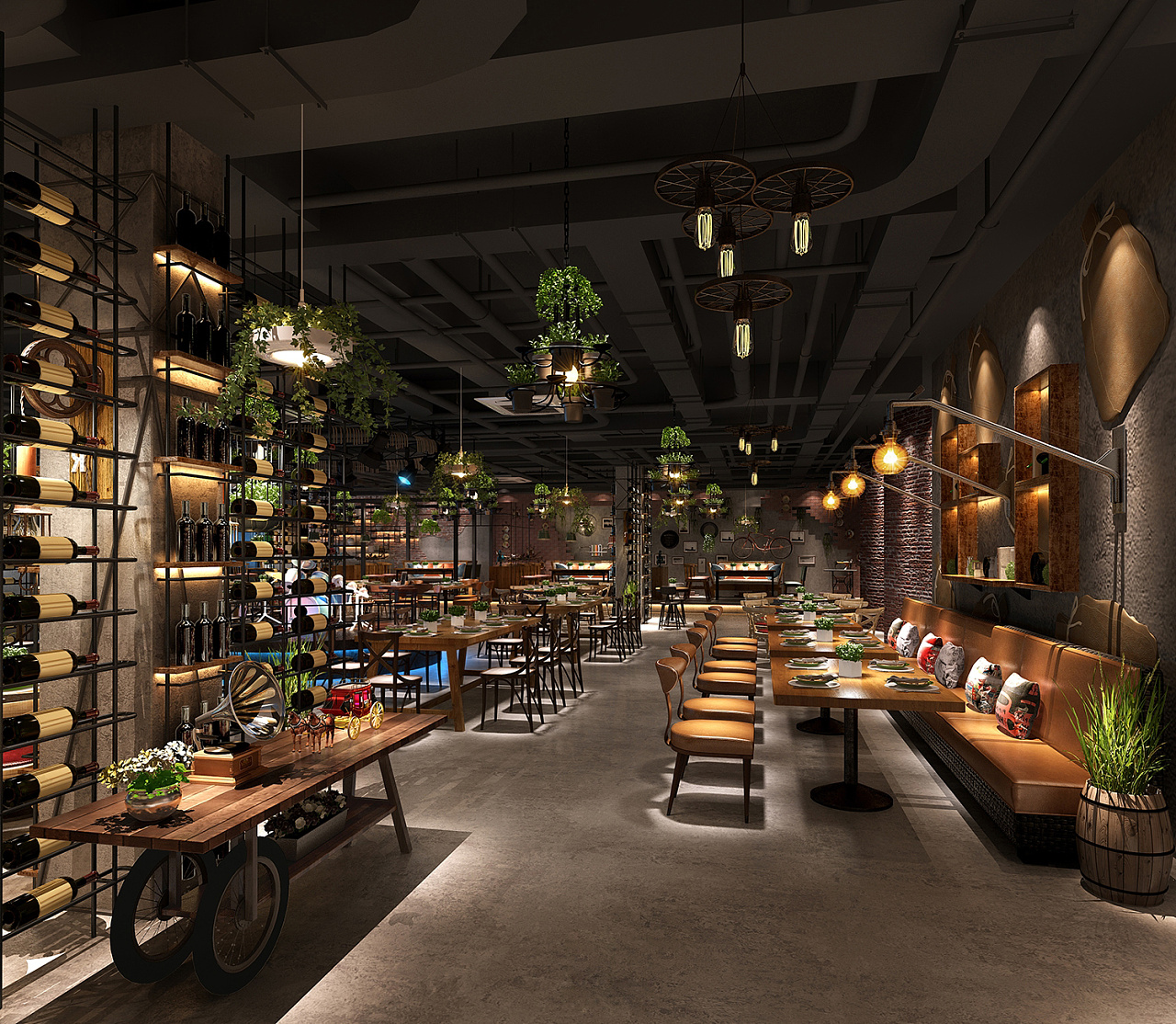 工业风餐厅效果图