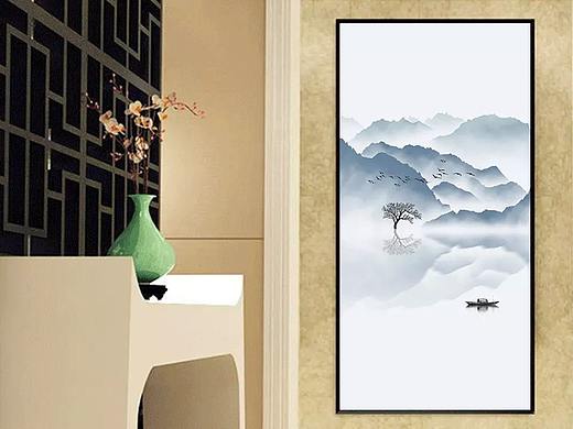 新中式手绘抽象意境水墨山水玄关装饰画壁画