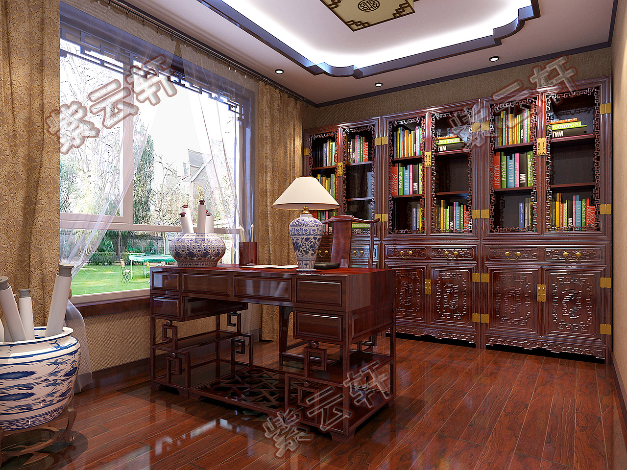书房古典中式装修 紫云轩
