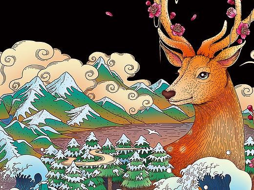鹿茸酒包装插画案例