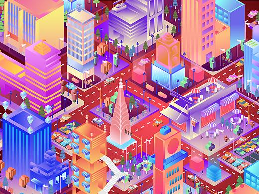 2.5D城市夜景风光（个人主页-ZNDYzOTU5NzI=） - 创作习作 - 站酷设计师自觉性关切原创素材 - 站酷ZCOOL