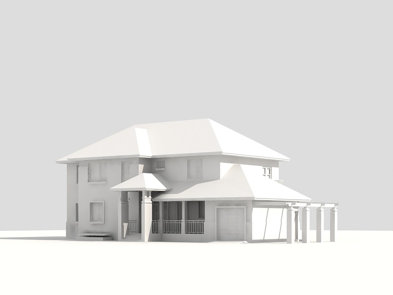 建筑模型黑白线框普通建筑