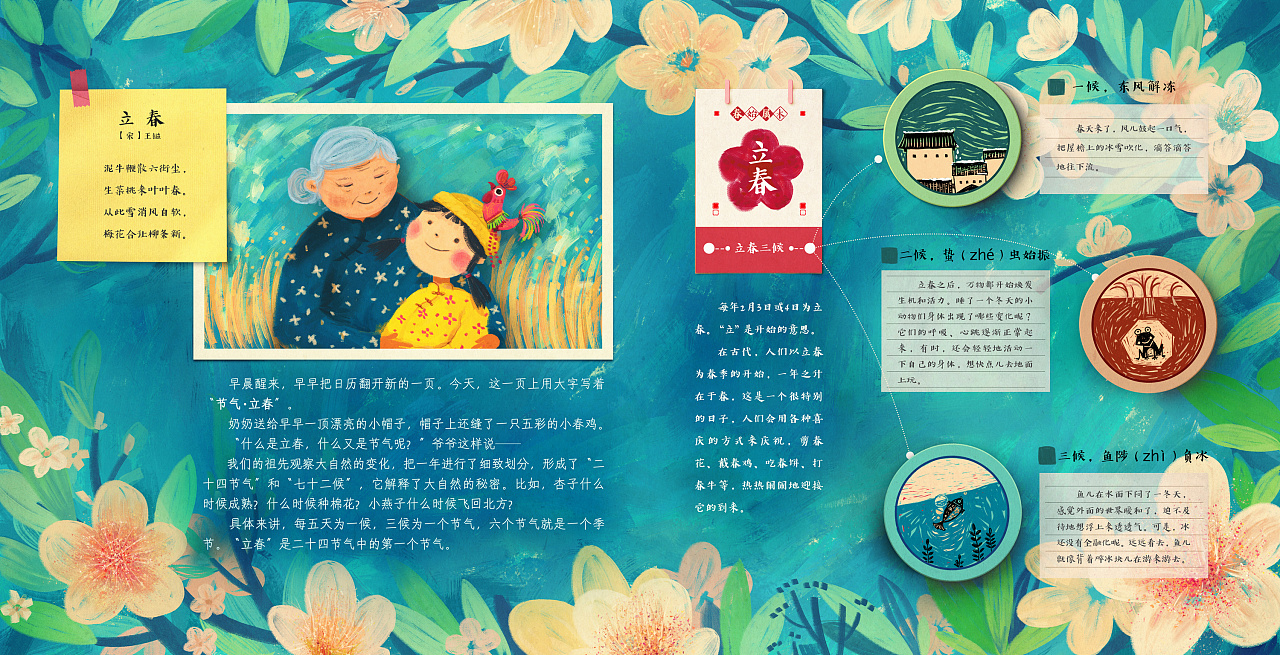 在2018年的时候画了一套关于24节气的绘本,按季节分了四个篇章,这是