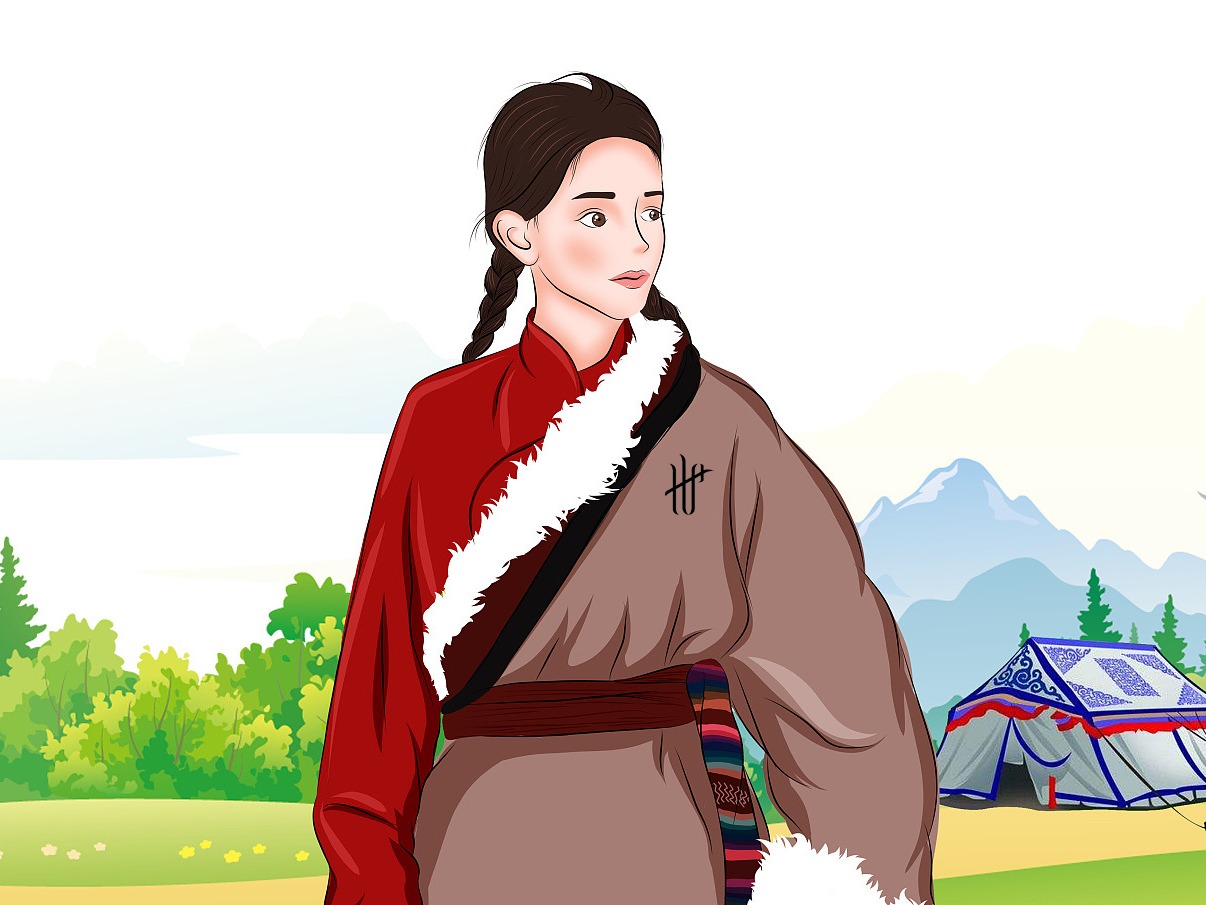 藏族女孩风格插画设计作品-设计人才灵活用工-设计DNA
