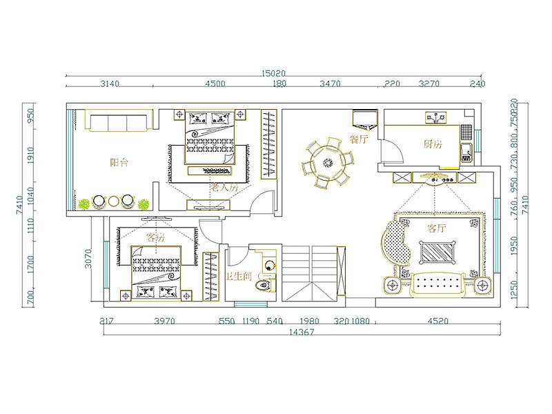 银河丹堤220平别墅装修现代案例——一层布局方案