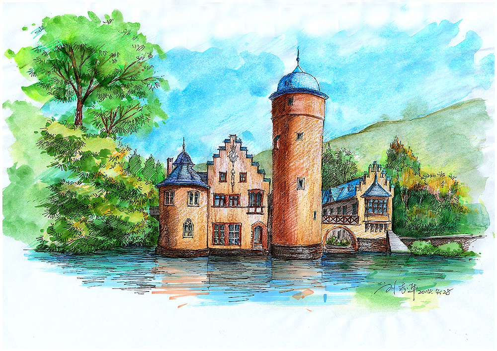 手绘欧洲古堡