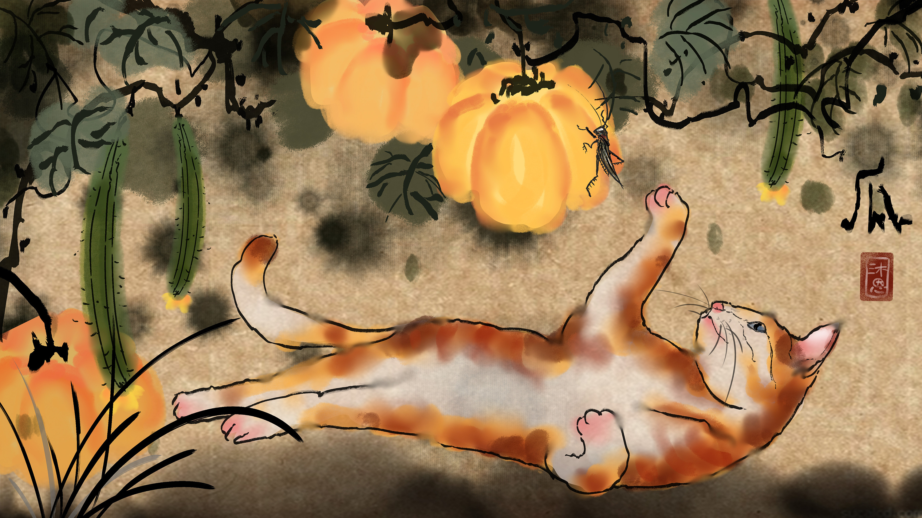 仿国画中国风写意猫咪