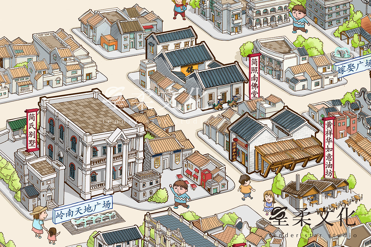 佛山岭南天地手绘地图