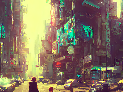 #AI创作实验室#赛博朋克的老街道